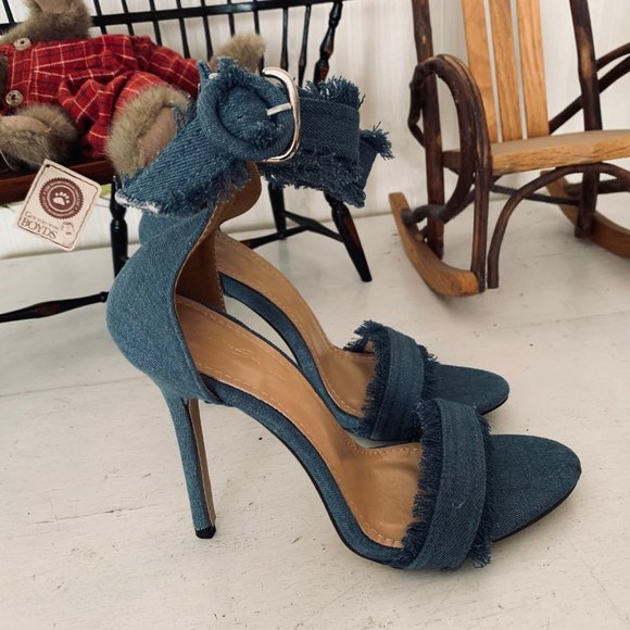 Bai Beiai Denim Stiletto Sandals with Ankle Strap Size 40 - Picture 3 of 16
